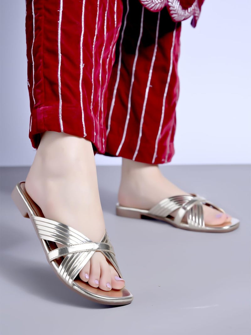 Shoetopia Embellished Golden Flats for Women & Girls /EU36 - Image 1