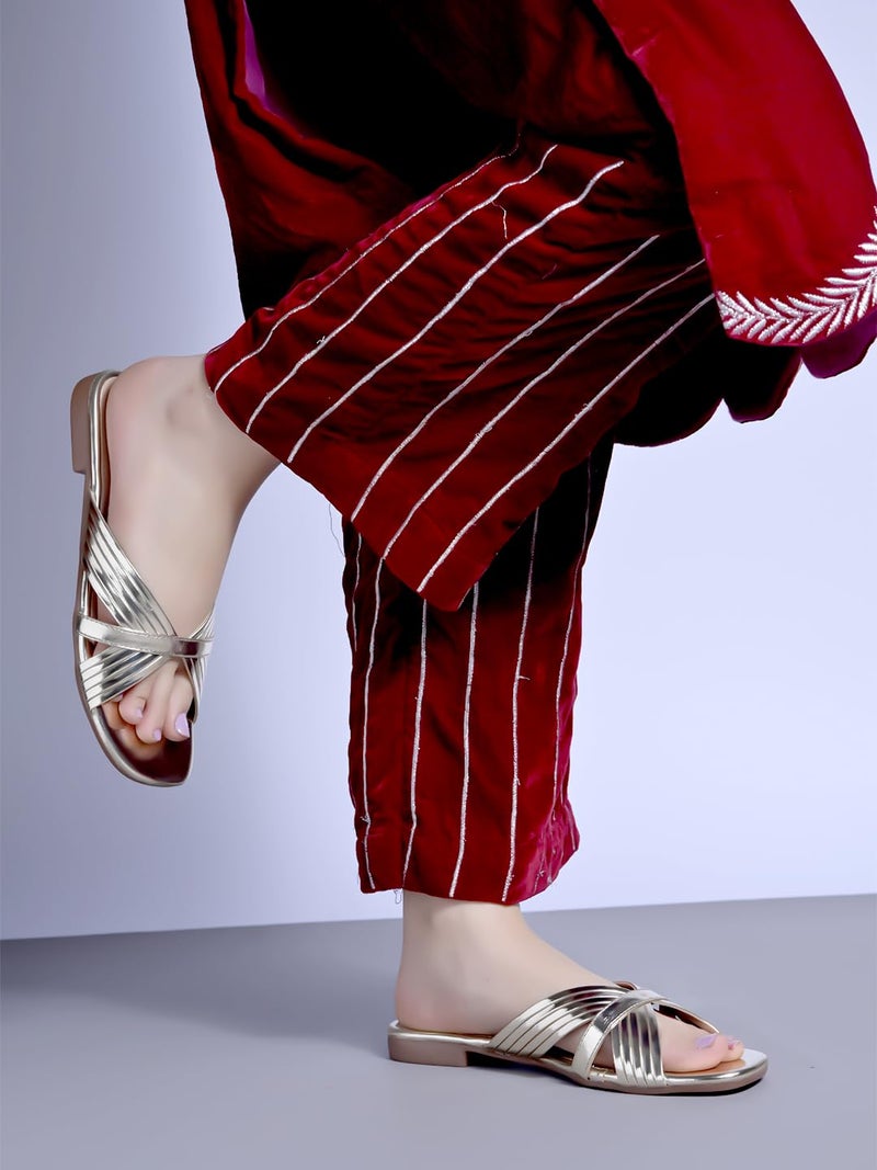 Shoetopia Embellished Golden Flats for Women & Girls /EU36 - Image 3