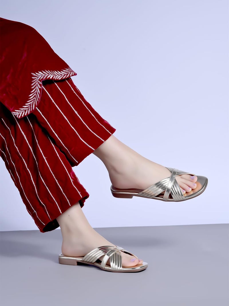 Shoetopia Embellished Golden Flats for Women & Girls /EU36 - Image 4