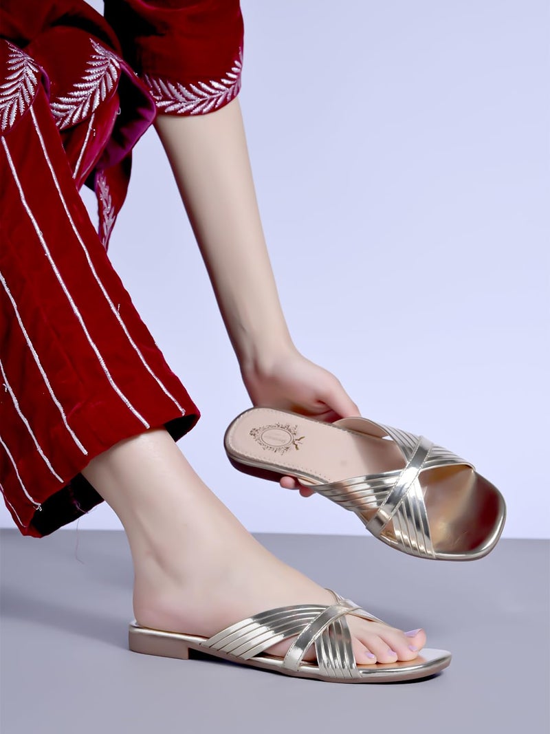 Shoetopia Embellished Golden Flats for Women & Girls /EU36 - Image 5