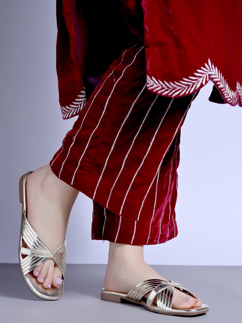 Shoetopia Embellished Golden Flats for Women & Girls /EU36 - Image 2