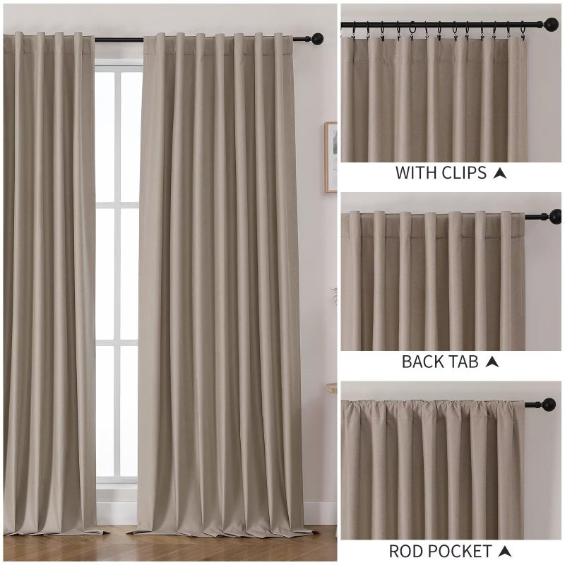 Joydeco Linen Blackout Curtains for Bedroom 72 Inches Long Back Tab/Rod Pocket Heavy Duty Living Room Drapes Thermal Insulated Noise Reduce Cancelling Curtains 2 Panels W52 x L72 Linen - Image 2