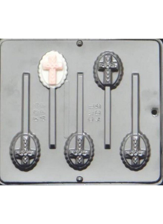 Candy Molds N More - Cross On Oval Lollipop Chocolate Candy Mold Religious 405 - Image 1