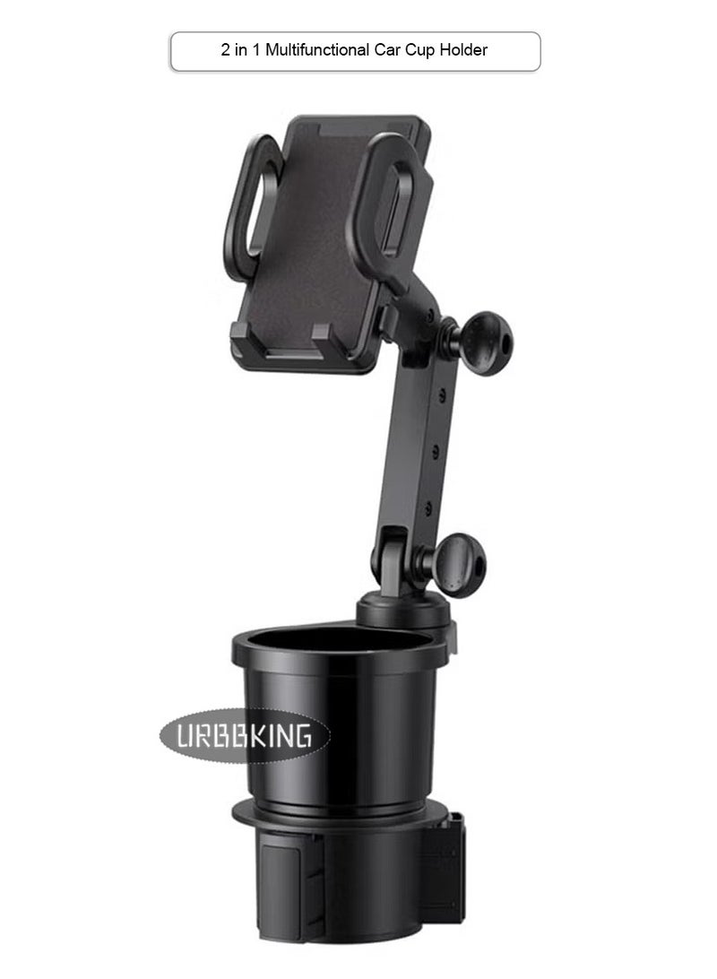 URBBKING Car Cup Holder Phone Mount,Universal Auto Cell Phone Stand with Drink Expand Cup Holder,2 in 1 Multifunctional Car Cup Holder Expander with 360° Rotation Phone Mount  - Image 1
