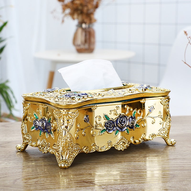 Generic Large Gold Napkin Holder Creative Plastic Tissue Box GOLD Blue Rose