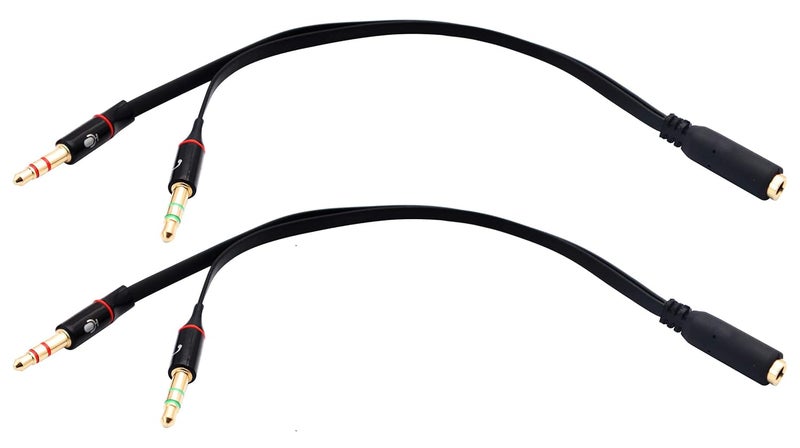zdyCGTime 20CM Black 2-Pack 3.5mm Headphone Y Splitter for PC/Laptop with Mic & Stereo Audio Cable - Image 1