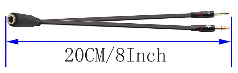zdyCGTime 20CM Black 2-Pack 3.5mm Headphone Y Splitter for PC/Laptop with Mic & Stereo Audio Cable - Image 2