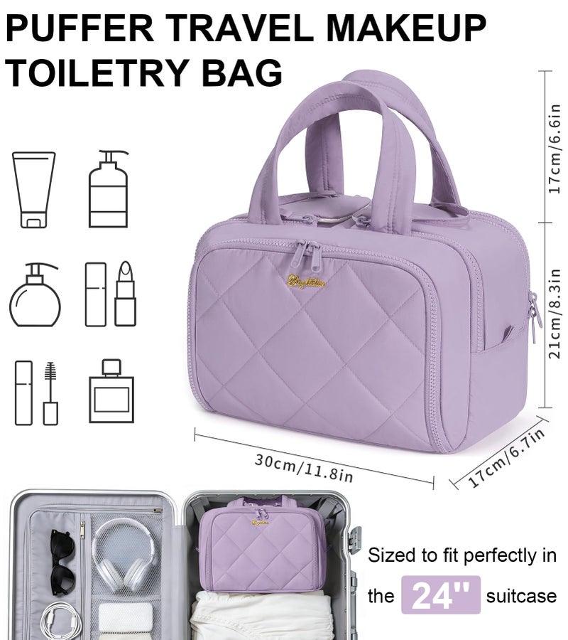 Bagstellar Travel Toiletry Bag, Large Wide-open Puffy Toiletry Bag for Women, Lightweight Quilted Makeup Bag Cosmetic Organizer with Handle Water-resistant Travel Essentials for Toiletries Accessories Lavender - Image 2