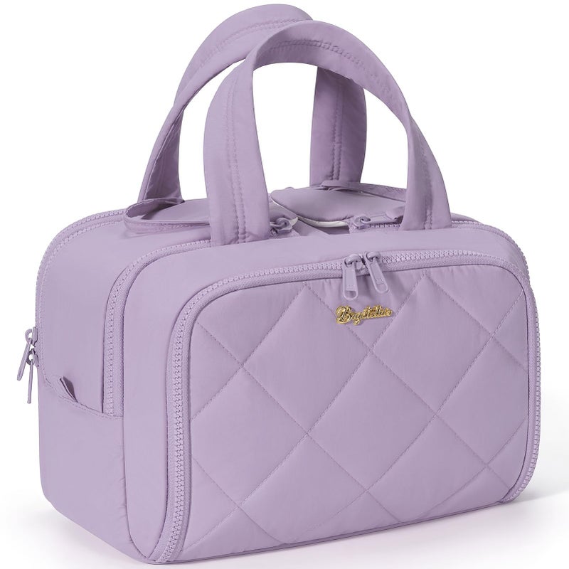 Bagstellar Travel Toiletry Bag, Large Wide-open Puffy Toiletry Bag for Women, Lightweight Quilted Makeup Bag Cosmetic Organizer with Handle Water-resistant Travel Essentials for Toiletries Accessories Lavender - Image 1