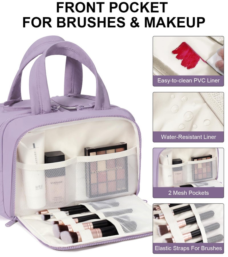 Bagstellar Travel Toiletry Bag, Large Wide-open Puffy Toiletry Bag for Women, Lightweight Quilted Makeup Bag Cosmetic Organizer with Handle Water-resistant Travel Essentials for Toiletries Accessories Lavender - Image 5