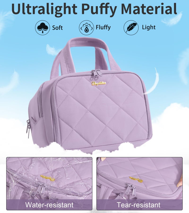 Bagstellar Travel Toiletry Bag, Large Wide-open Puffy Toiletry Bag for Women, Lightweight Quilted Makeup Bag Cosmetic Organizer with Handle Water-resistant Travel Essentials for Toiletries Accessories Lavender - Image 4