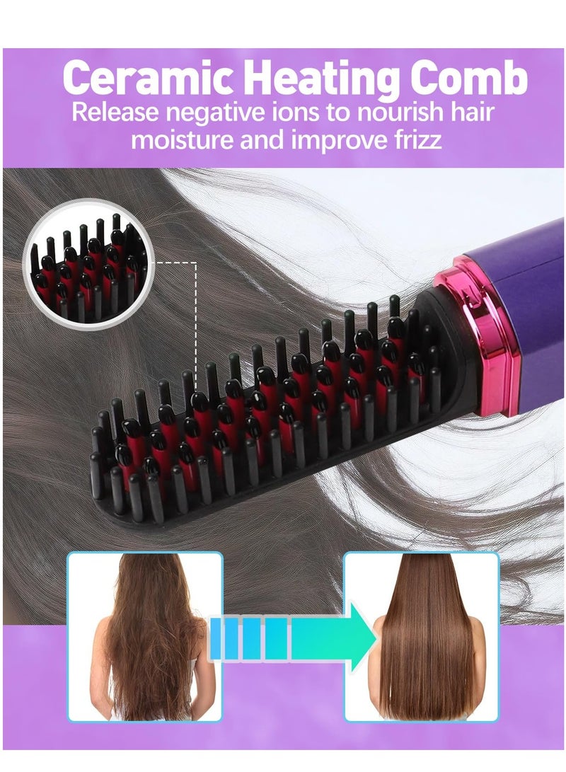 Portable Cordless Hair Straightening Brush, Negative Ion Heated Hair Brush, Anti-Scald Heated Beard Brush, Ceramic Heat Comb, Auto Off, One Charge for 3-4 Uses, 3 Heating Tmperatures - Image 5