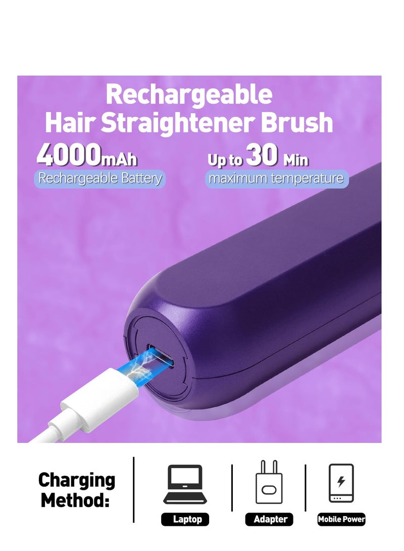Portable Cordless Hair Straightening Brush, Negative Ion Heated Hair Brush, Anti-Scald Heated Beard Brush, Ceramic Heat Comb, Auto Off, One Charge for 3-4 Uses, 3 Heating Tmperatures - Image 2