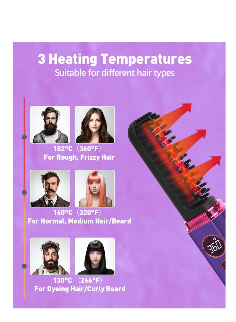 Portable Cordless Hair Straightening Brush, Negative Ion Heated Hair Brush, Anti-Scald Heated Beard Brush, Ceramic Heat Comb, Auto Off, One Charge for 3-4 Uses, 3 Heating Tmperatures - Image 3