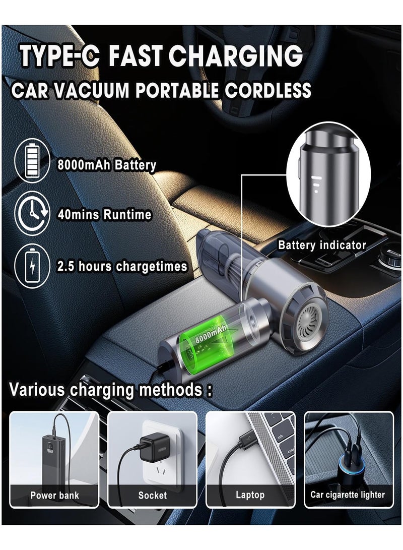 SUITU 16000PA High Power Car Vacuum Cleaner Portable Cordless Mini Vacuum Cleaner 4 in 1 Compressed Air Dust Collector, Blower, Handheld Vacuum Cleaner with Brushless Motor for Car, Home, Office, Camping - Image 3