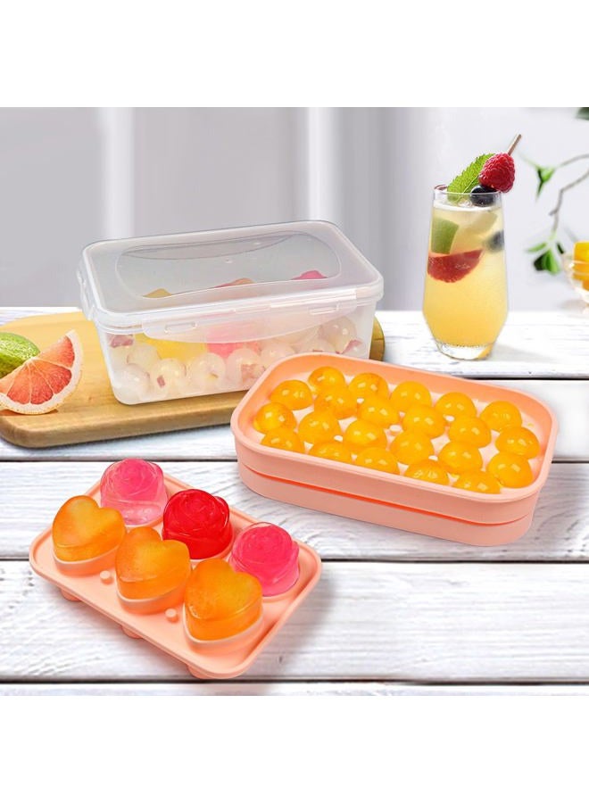 IDVVSSX Silicone Ice Molds Fun Shapes Set, Heart Rose Ice Cube Mold, Small Round Ice Cube Tray, Makes 22 Sphere & 3 Heart 3 Rose Shape Ice Balls for Chilling Whiskey Cocktails, 2 Ice Trays with Bin Scoop Tong - Image 3