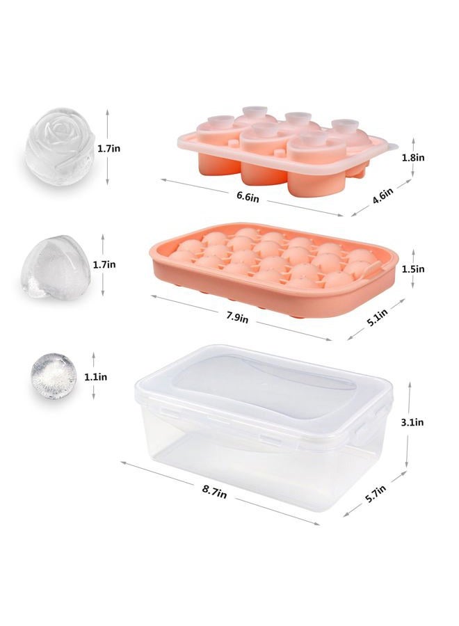 IDVVSSX Silicone Ice Molds Fun Shapes Set, Heart Rose Ice Cube Mold, Small Round Ice Cube Tray, Makes 22 Sphere & 3 Heart 3 Rose Shape Ice Balls for Chilling Whiskey Cocktails, 2 Ice Trays with Bin Scoop Tong - Image 2