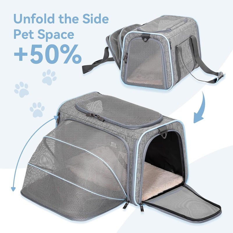 Petsfit Foldable Cat and Dog Transport Bag, Expandable Cat Transport Box with Shoulder Strap, Dog Carrier, Flight Bag, Oxford Fabric for Cats and Dogs, M/Grey/One Sided - Image 2
