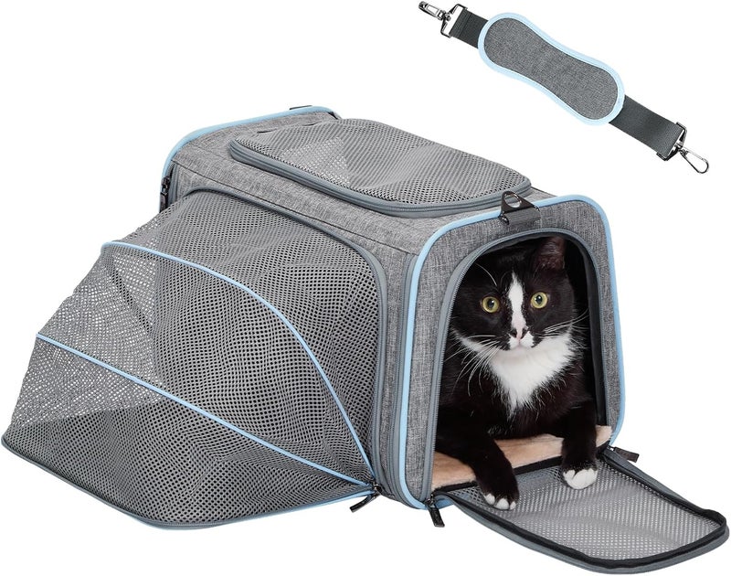 Petsfit Foldable Cat and Dog Transport Bag, Expandable Cat Transport Box with Shoulder Strap, Dog Carrier, Flight Bag, Oxford Fabric for Cats and Dogs, M/Grey/One Sided - Image 1