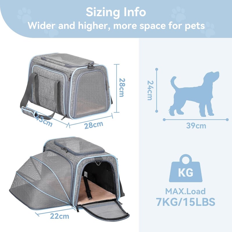 Petsfit Foldable Cat and Dog Transport Bag, Expandable Cat Transport Box with Shoulder Strap, Dog Carrier, Flight Bag, Oxford Fabric for Cats and Dogs, M/Grey/One Sided - Image 4