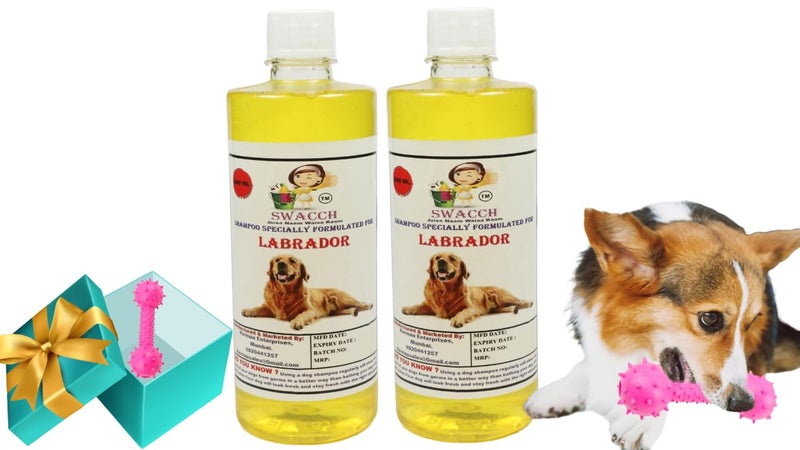swacch Labrador Dog Shampoo + Dumbbell Toy I Durable Rubber Dog Toy for Chewing I Playing,Teeth Cleaning & Training Toy I Combo Pack I 500ml Pack of 2 Lemon - Image 1