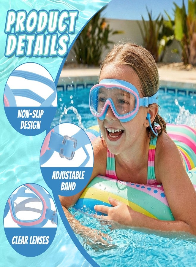Ishua 2 Packs Kids Swim Goggles for 5-14, Swimming Goggles with Earplugs Wide Vision For Boys Girls Youth Toddler (2, Blue pink & Pink green) - Image 3