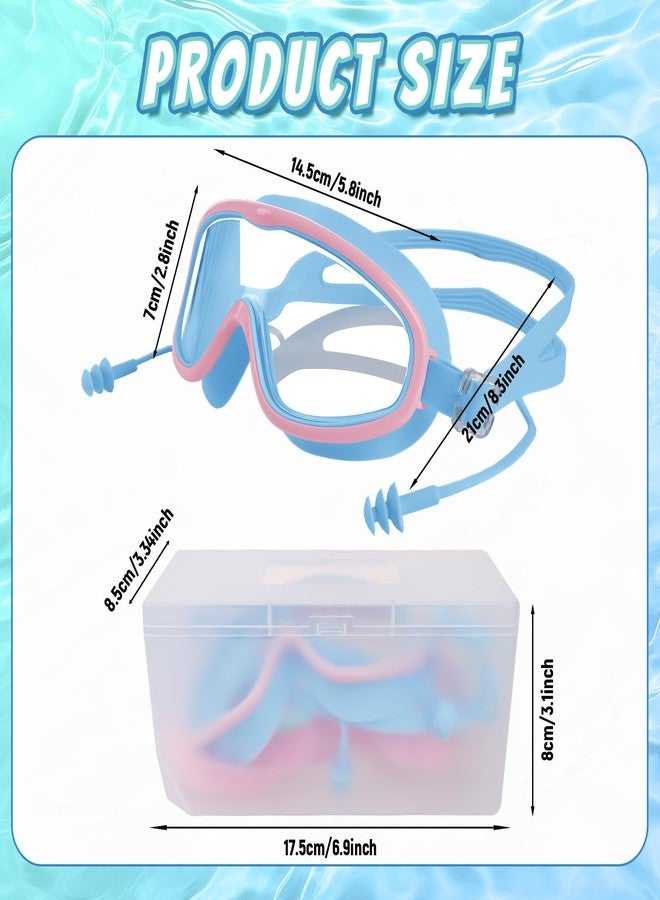 Ishua 2 Packs Kids Swim Goggles for 5-14, Swimming Goggles with Earplugs Wide Vision For Boys Girls Youth Toddler (2, Blue pink & Pink green) - Image 2