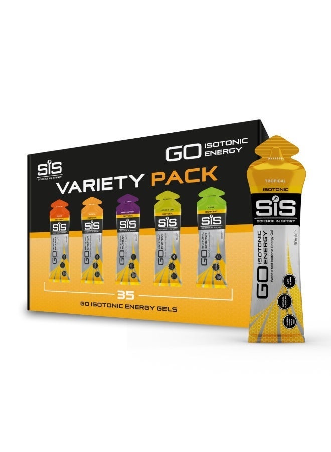 SIS GO Isotonic Energy Gels | 22g Carbohydrates | Low Sugar | Easily Digestible | Gluten Free | No Water Needed | Running Gels | Variety Pack | 35 Pack - Image 1