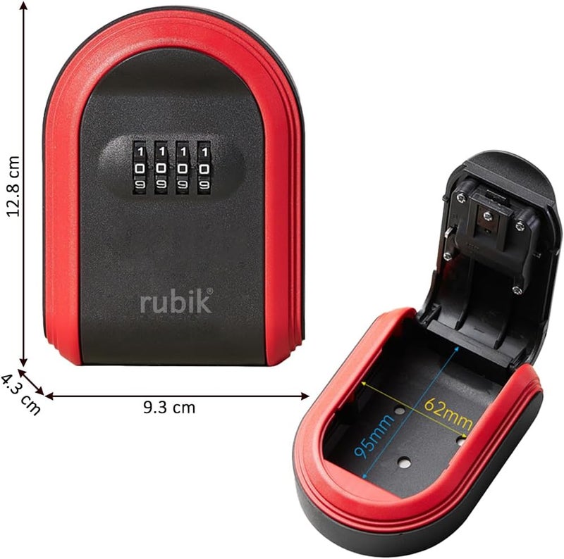 Rubik Key Storage Safe Box, Wall Mounted 4 Digits Combination Lock Box for Outdoor and Indoor Home Hotel Office (Black) - Image 2