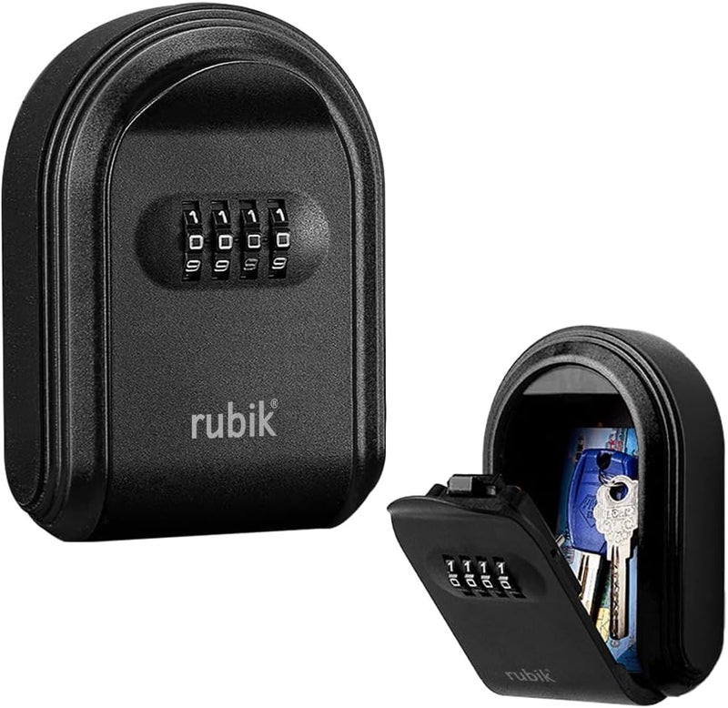 Rubik Key Storage Safe Box, Wall Mounted 4 Digits Combination Lock Box for Outdoor and Indoor Home Hotel Office (Black) - Image 1