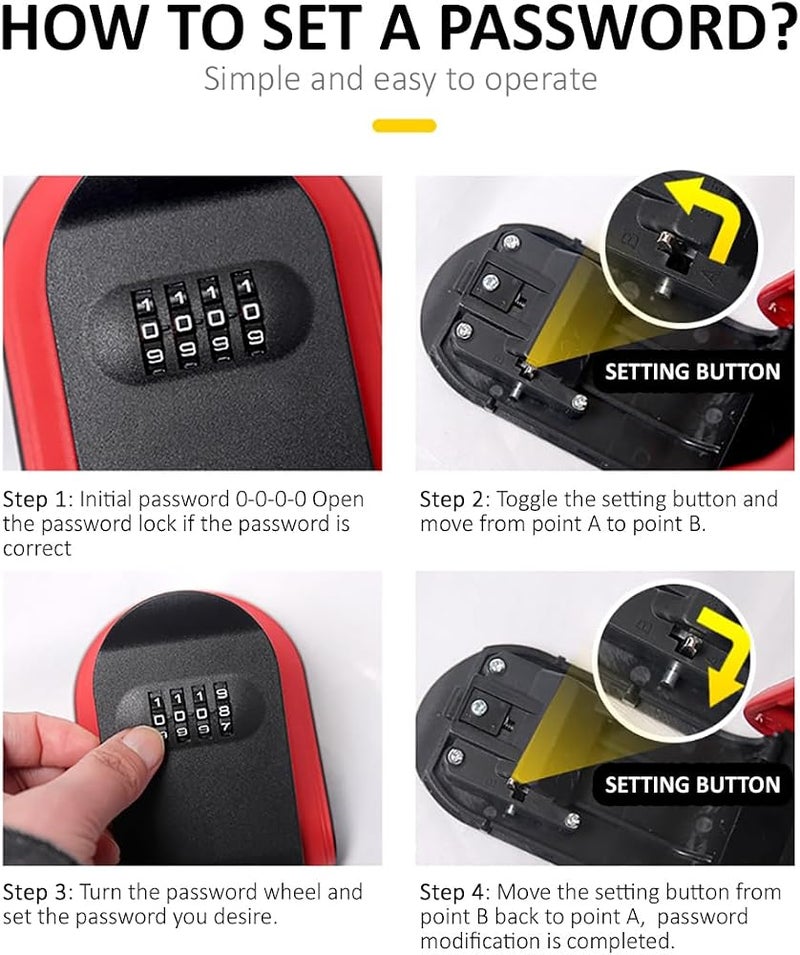 Rubik Key Storage Safe Box, Wall Mounted 4 Digits Combination Lock Box for Outdoor and Indoor Home Hotel Office (Black) - Image 3
