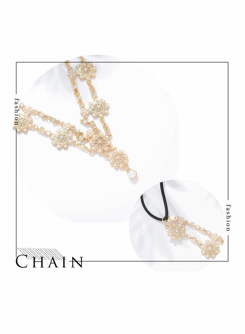 إسكدنيا عصابات رأس الزفاف سلسلة مجوهرات رأس زهرية قطع شعر سلاسل رأس من الكريستال واللؤلؤ قطع رأس أزياء المهرجان إكسسوارات شعر الزفاف للنساء والفتيات (ذهبي) - Image 5