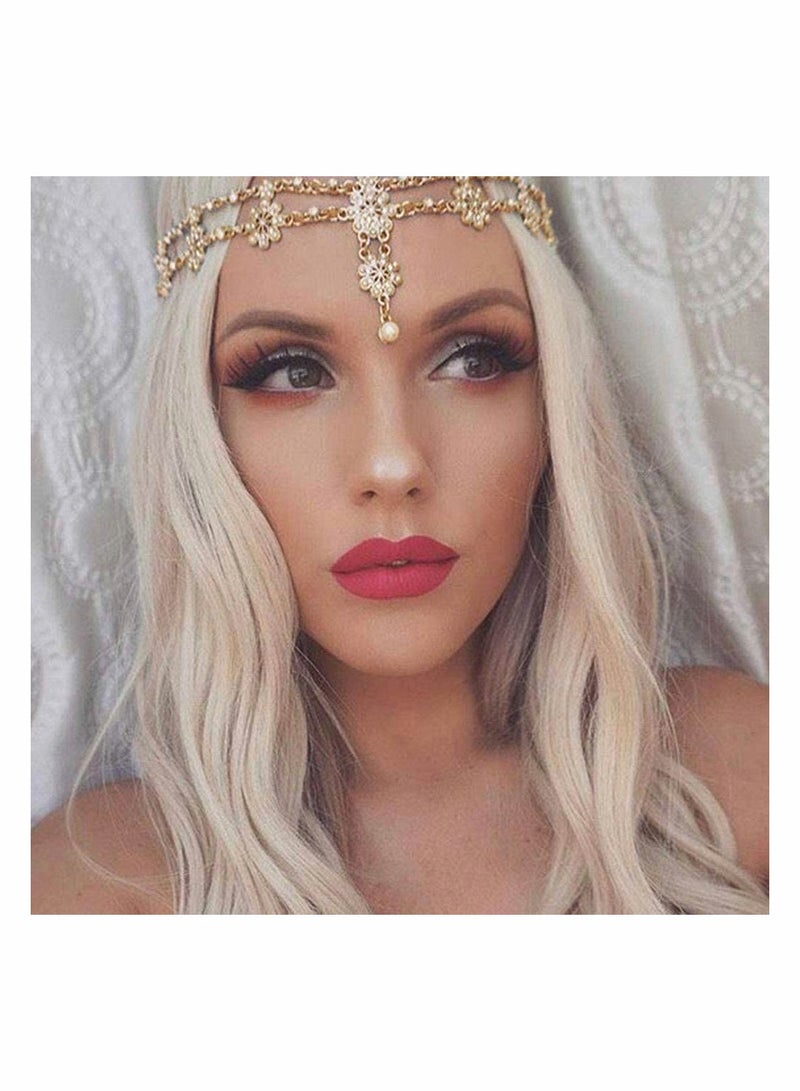 إسكدنيا عصابات رأس الزفاف سلسلة مجوهرات رأس زهرية قطع شعر سلاسل رأس من الكريستال واللؤلؤ قطع رأس أزياء المهرجان إكسسوارات شعر الزفاف للنساء والفتيات (ذهبي) - Image 1