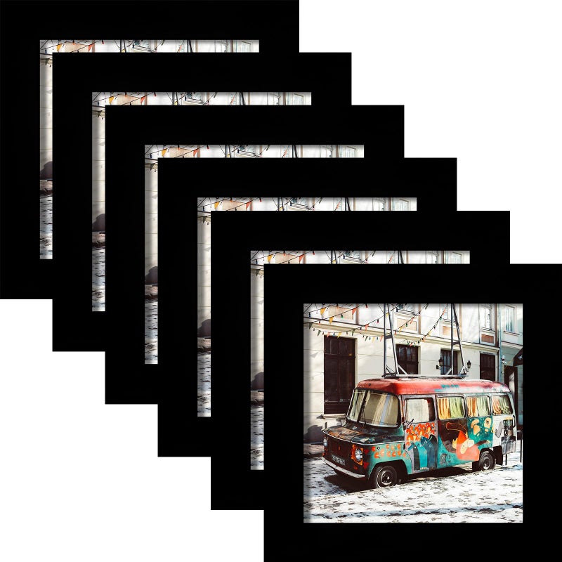 WUTL 4x4 Black Picture Frames Square Classic Natural Wood 6 Pack for Wall Mounting and Tabletop Display - Image 1