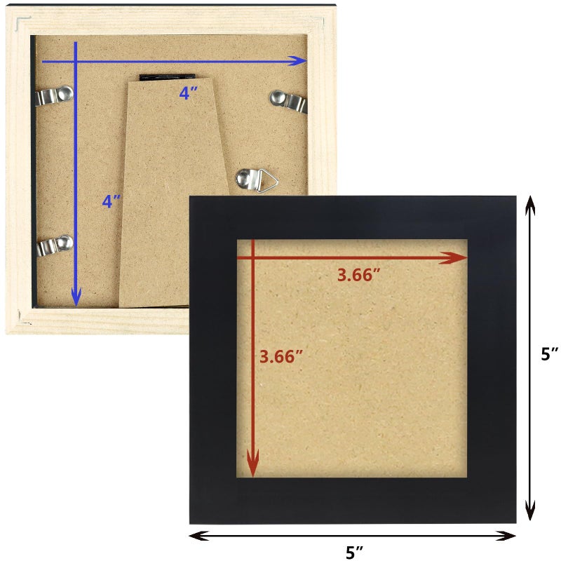 WUTL 4x4 Black Picture Frames Square Classic Natural Wood 6 Pack for Wall Mounting and Tabletop Display - Image 3