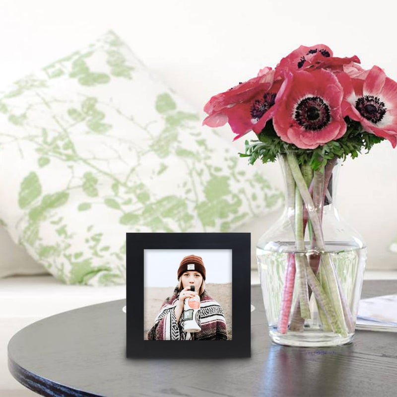 WUTL 4x4 Black Picture Frames Square Classic Natural Wood 6 Pack for Wall Mounting and Tabletop Display - Image 5