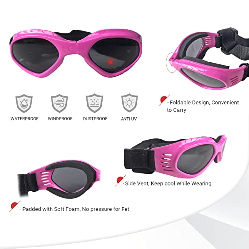 NAMSAN Dog Sunglasses Medium Breed UV Protection Dog Goggles for Small to Medium Dogs Windproof Anti-Fog Snowproof Puppy Glasses, Easy Wear/Adjustable (Pink) - Image 3