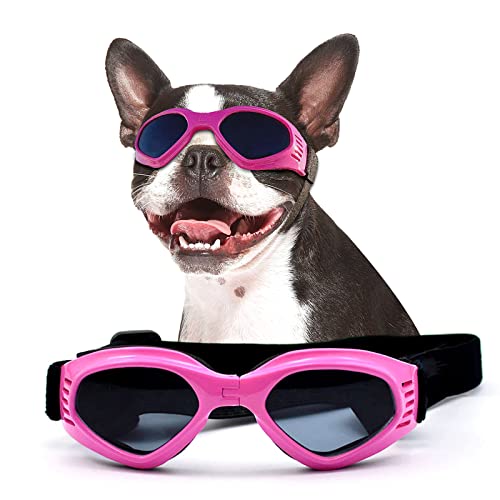 NAMSAN Dog Sunglasses Medium Breed UV Protection Dog Goggles for Small to Medium Dogs Windproof Anti-Fog Snowproof Puppy Glasses, Easy Wear/Adjustable (Pink) - Image 1