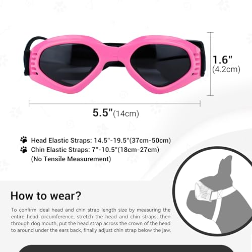 NAMSAN Dog Sunglasses Medium Breed UV Protection Dog Goggles for Small to Medium Dogs Windproof Anti-Fog Snowproof Puppy Glasses, Easy Wear/Adjustable (Pink) - Image 4