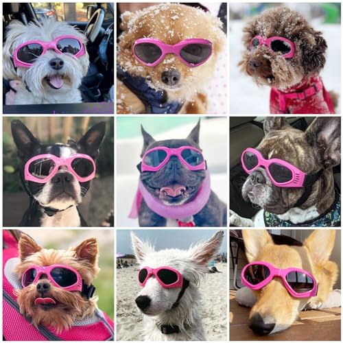 NAMSAN Dog Sunglasses Medium Breed UV Protection Dog Goggles for Small to Medium Dogs Windproof Anti-Fog Snowproof Puppy Glasses, Easy Wear/Adjustable (Pink) - Image 2