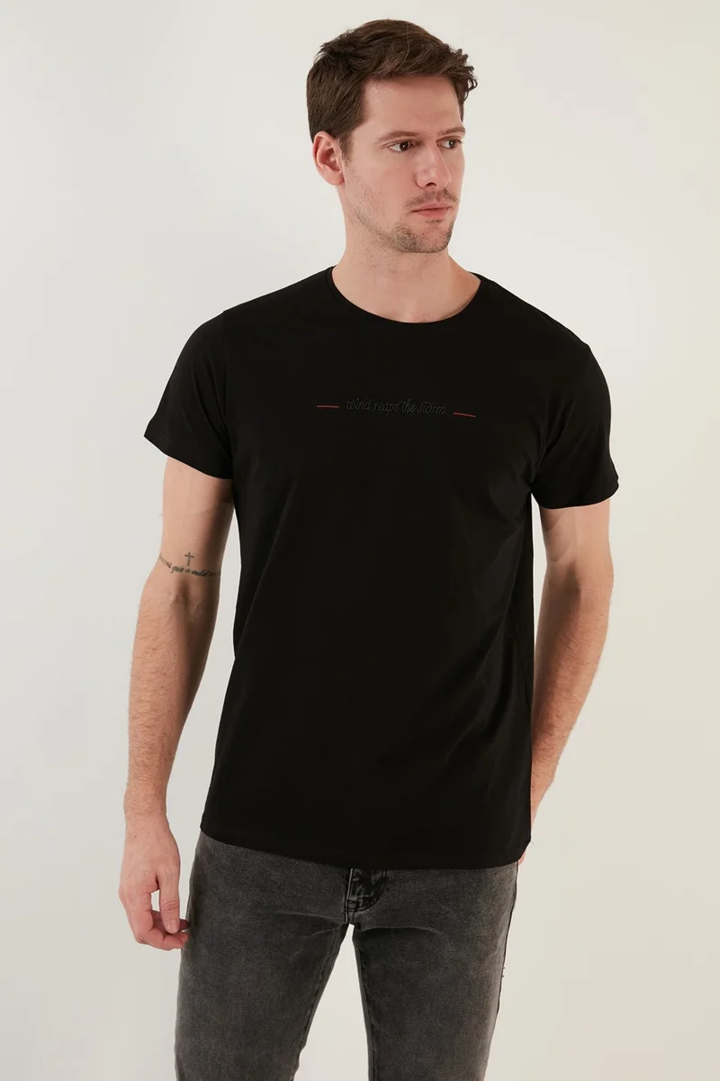 بوراتي Text Printed Crew Neck Cotton Slim Fit T Shirt Men's T Shirt 541WIND