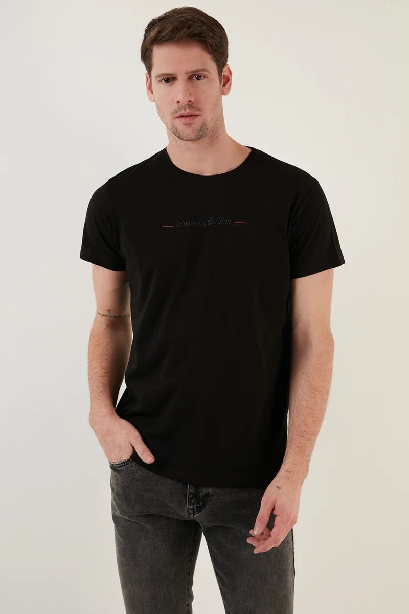 بوراتي Text Printed Crew Neck Cotton Slim Fit T Shirt Men's T Shirt 541WIND