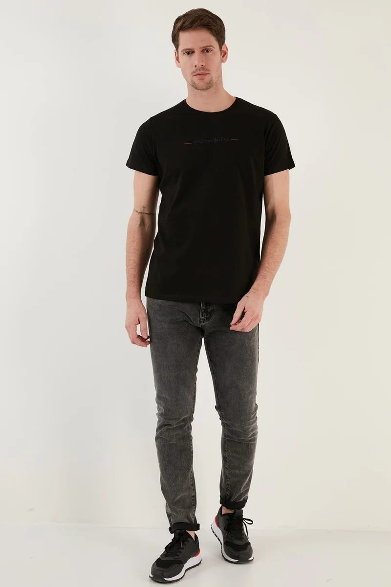 بوراتي Text Printed Crew Neck Cotton Slim Fit T Shirt Men's T Shirt 541WIND