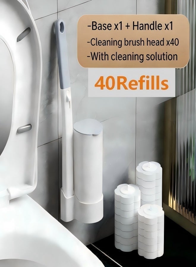 Disposable Toilet Brush Set with 40Refills, Wall-Mounted Bathroom Cleaning Brush, Hygienic No-Touch Toilet Scrubber Kit - Image 1