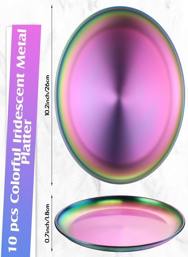 Domensi مجموعة دومينسي من 10 قطع من أطباق قوس قزح المصنوعة من الفولاذ المقاوم للصدأ، مقاس 10.2 بوصة، أطباق معدنية قابلة لإعادة الاستخدام، أطباق عشاء دائرية، أطباق معدنية ملونة غير قابلة للكسر، مثالية للتخييم والحفلات والنزهات والشواء والحلويات والسلطات. - Image 2