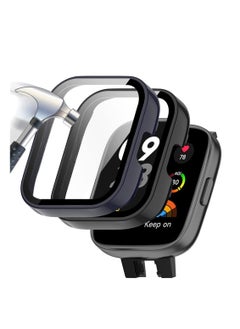 2 Pcs Case With Tempered Glass Screen Protector Compatible for Xiaomi Redmi Watch 3, 9H Hardness All-round Protective Cover Ultra-thin Protective PC Case Cover