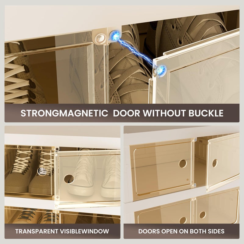 Tykacna Foldable Shoe Organizer Storage Box, Portable Extra Large Folding Shoe Rack for Closet, Shoe Storage Box with Magnetic Transparent Door and Wheels, 9 Layers 18 Grids - Image 3
