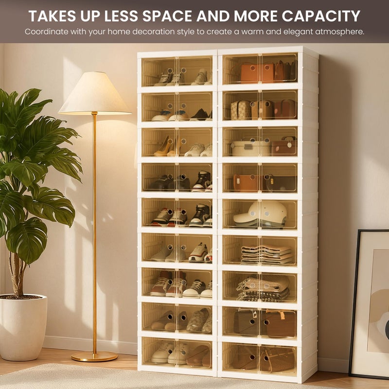 Tykacna Foldable Shoe Organizer Storage Box, Portable Extra Large Folding Shoe Rack for Closet, Shoe Storage Box with Magnetic Transparent Door and Wheels, 9 Layers 18 Grids - Image 4
