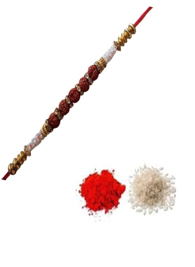 CRAFTOMANIC لؤلؤ فاخر تقليدي، Rudraksh Multi Designer Rakhi للأخ، Raksha Bandhan Rakhi مع Roli TilakPearl Rakhi للرجال والأولاد/مجموعة Dora Rakhi للأخ مع Roli Chawal
