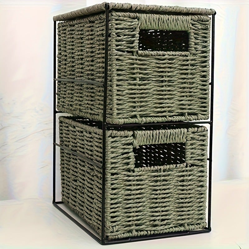 Paper Rope Storage Basket Woven Rectangular Organizer for Clutter Saving Space Snacks Clothes Storage Basket, Shelf Baskets - Image 4